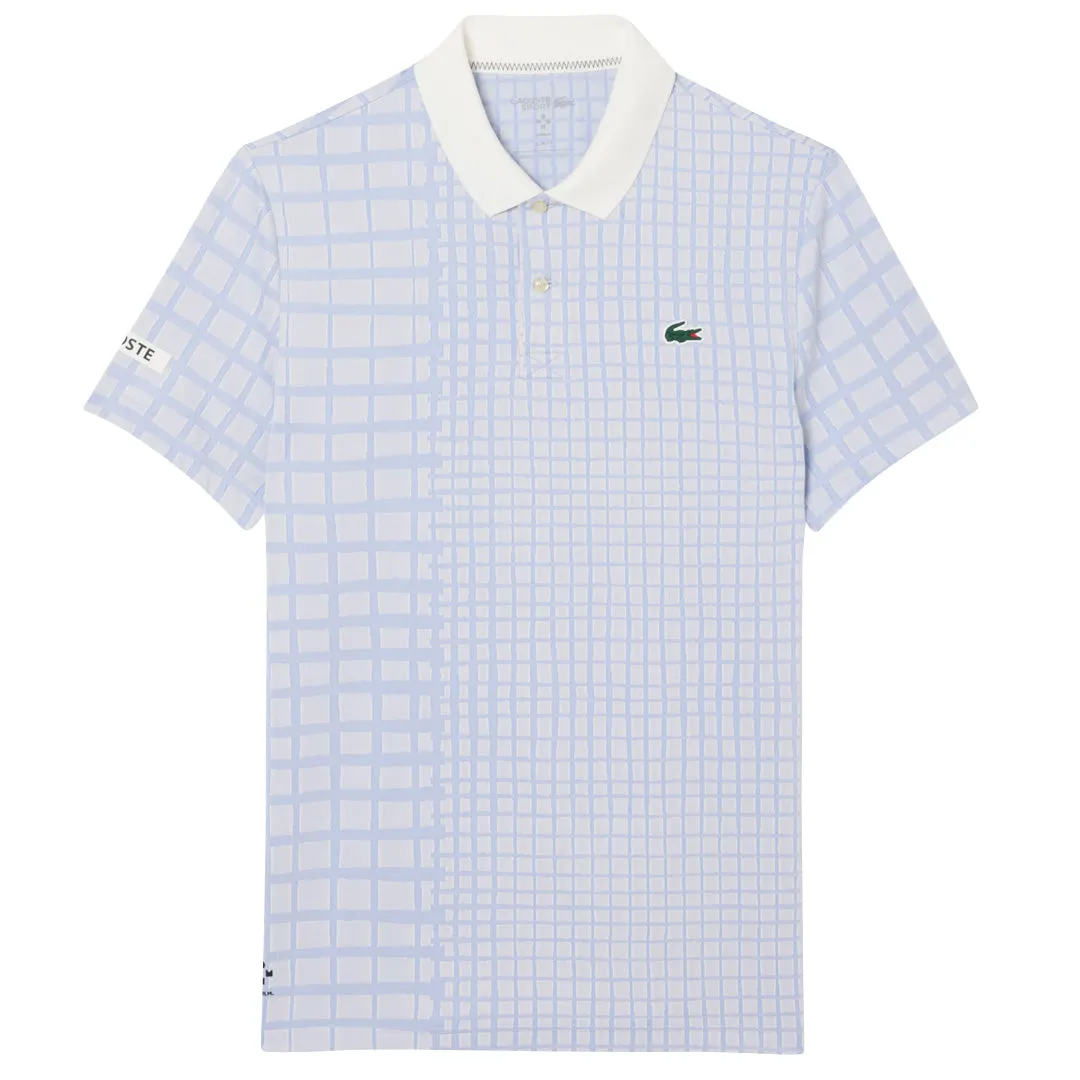 Asymmetrical hem Lacoste Men's Medvedev X Tennis Polo - White/Purple Acrylic Material