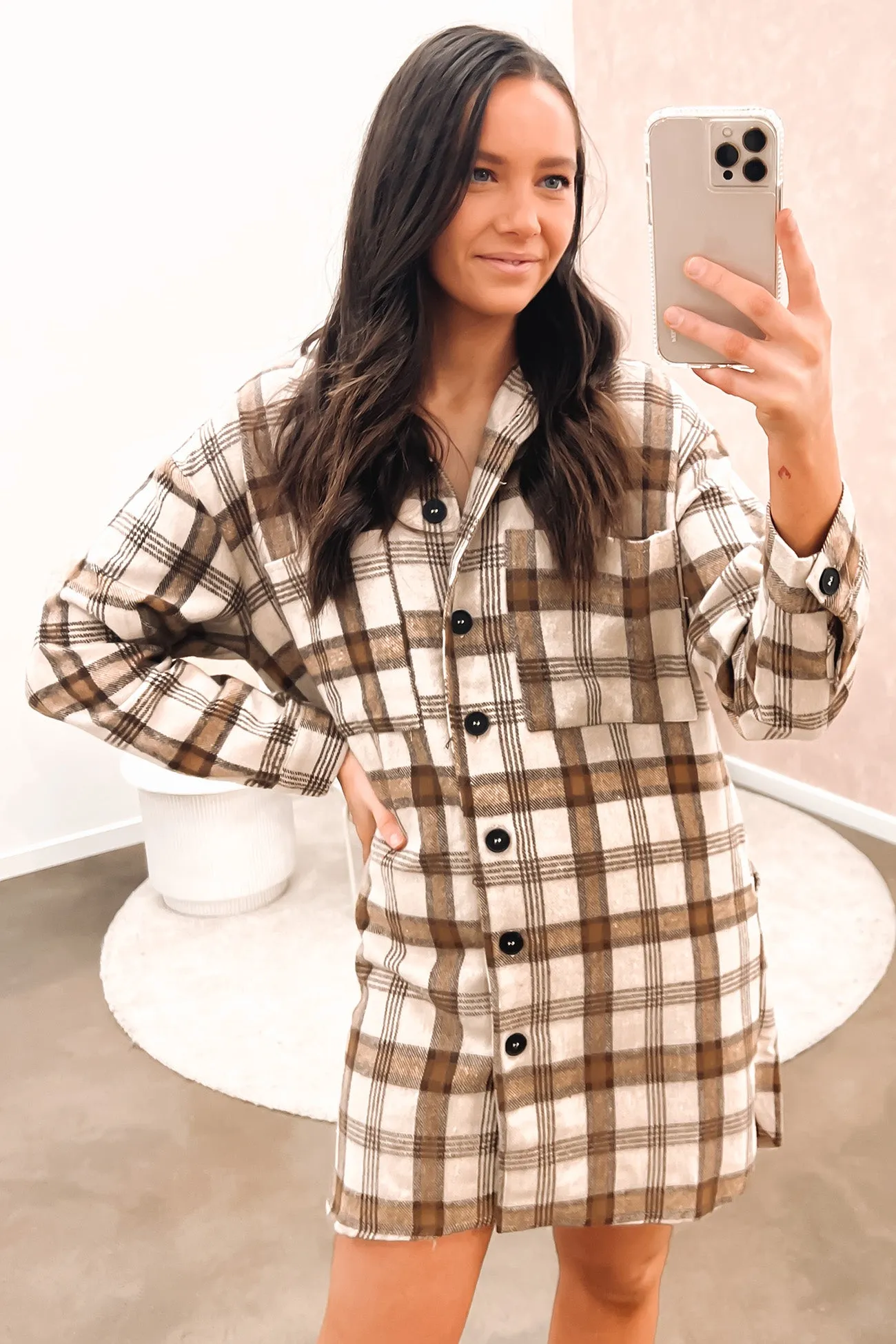 Athea Shirt Dress Brown Modern Layering Hot Now