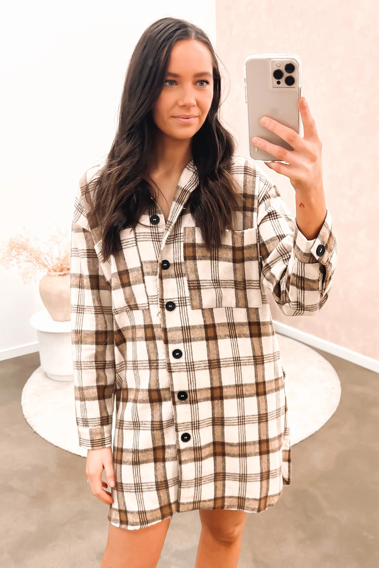 Lace Accent Casual Lines Athea Shirt Dress Brown