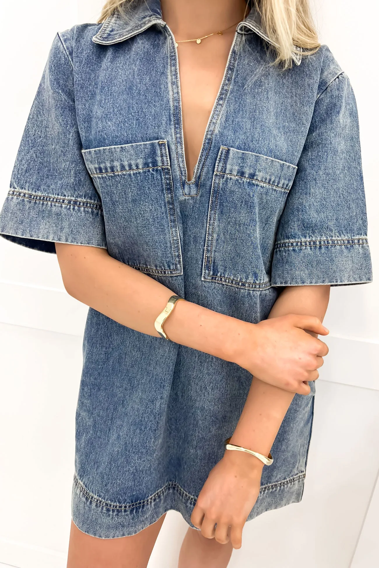 Audrey Denim Mini Dress Dark Blue Subtle Finish