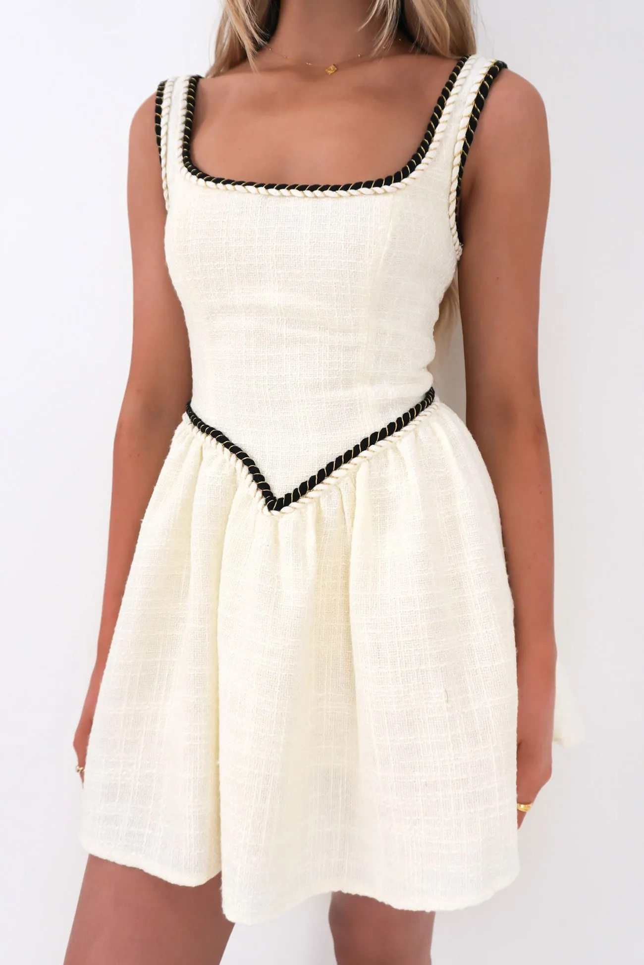 Audrie Mini Dress Cream Side Tie Theater-Night
