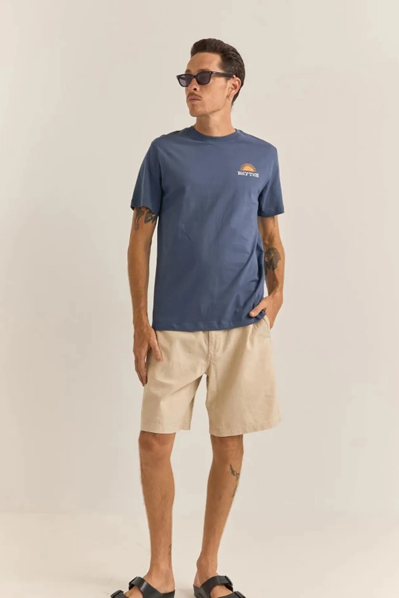 Awake Tee Navy Durable Ribbed Hem Heat Transfer Printing