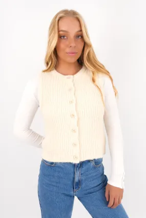 Dry Weather Look Removable Hood Aya Knit Vest Vanilla
