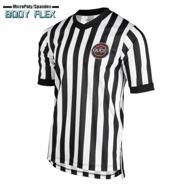 Anniversary Celebration IAABO Logo Men's Body Flex Referee Shirt w/ Flag on Back