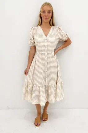 Chic formal attire Kingston Midi Dress Latte Gingham