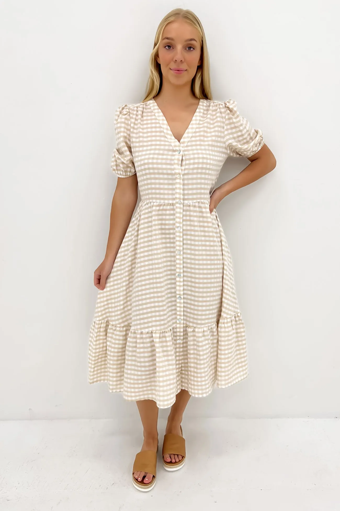 Chic formal attire Kingston Midi Dress Latte Gingham