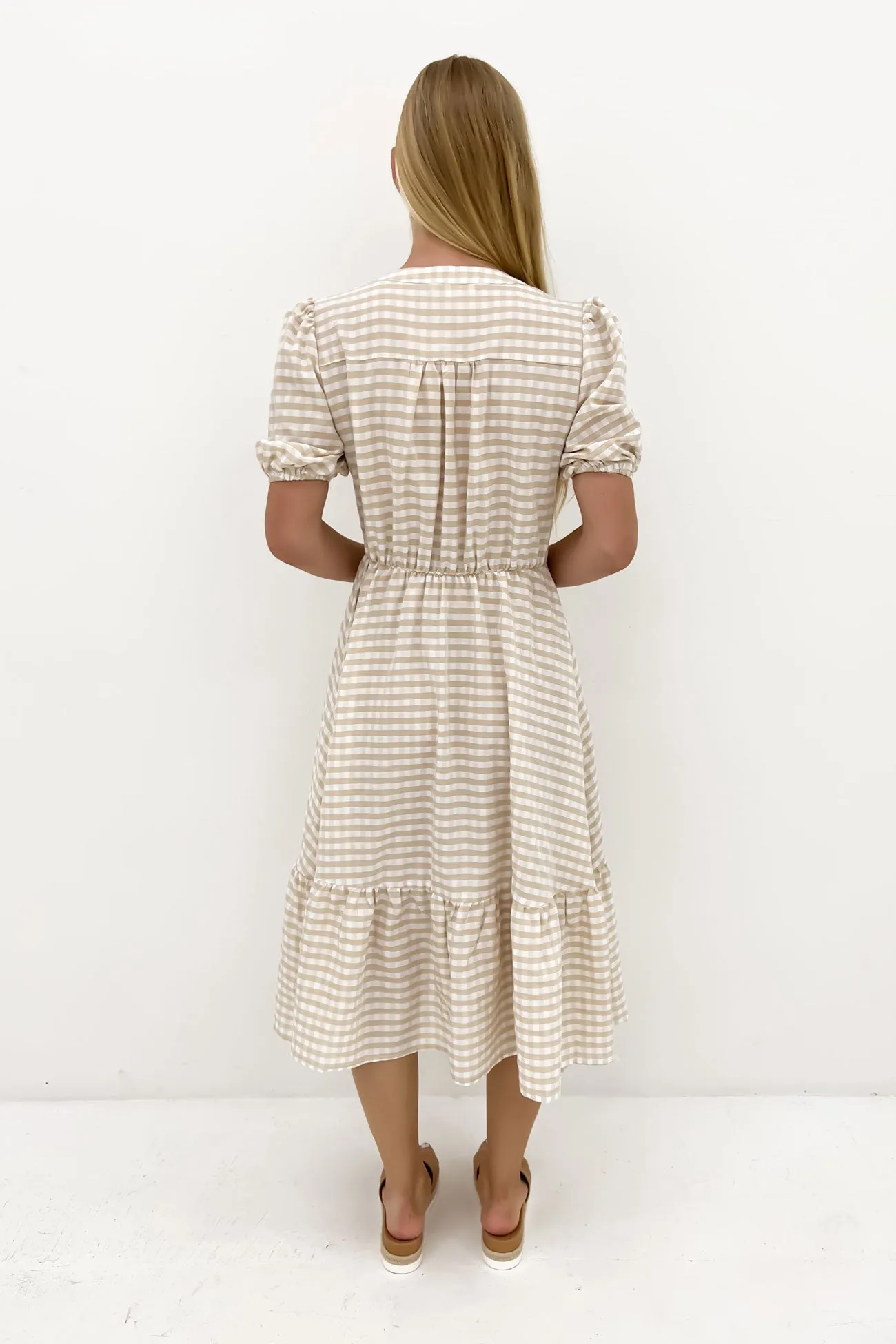 Subtle Motion Trendy Piece Kingston Midi Dress Latte Gingham