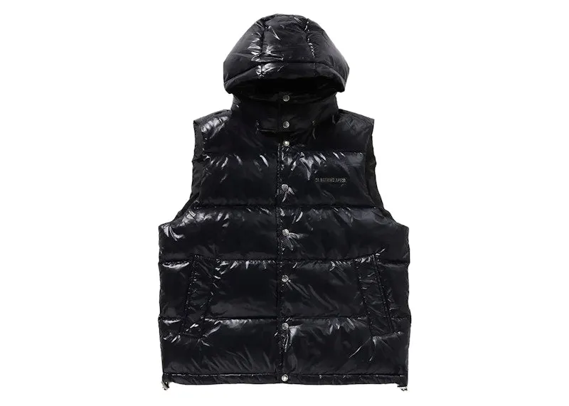 V - neck Bape Line Camo Debossed Nylon Down Vest Black