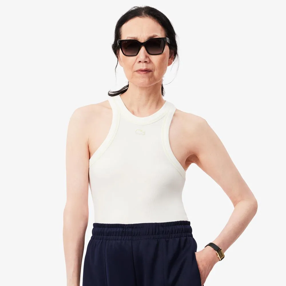 Shirred Anti-microbial Baggy fit Lacoste Women's Slim Fit Modal Rib Tank - White