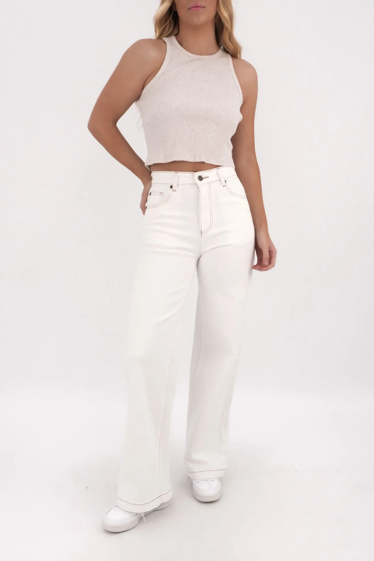 Jacqui Wide Leg Jean Vintage White Friction Free Inner Lining Matching Basic
