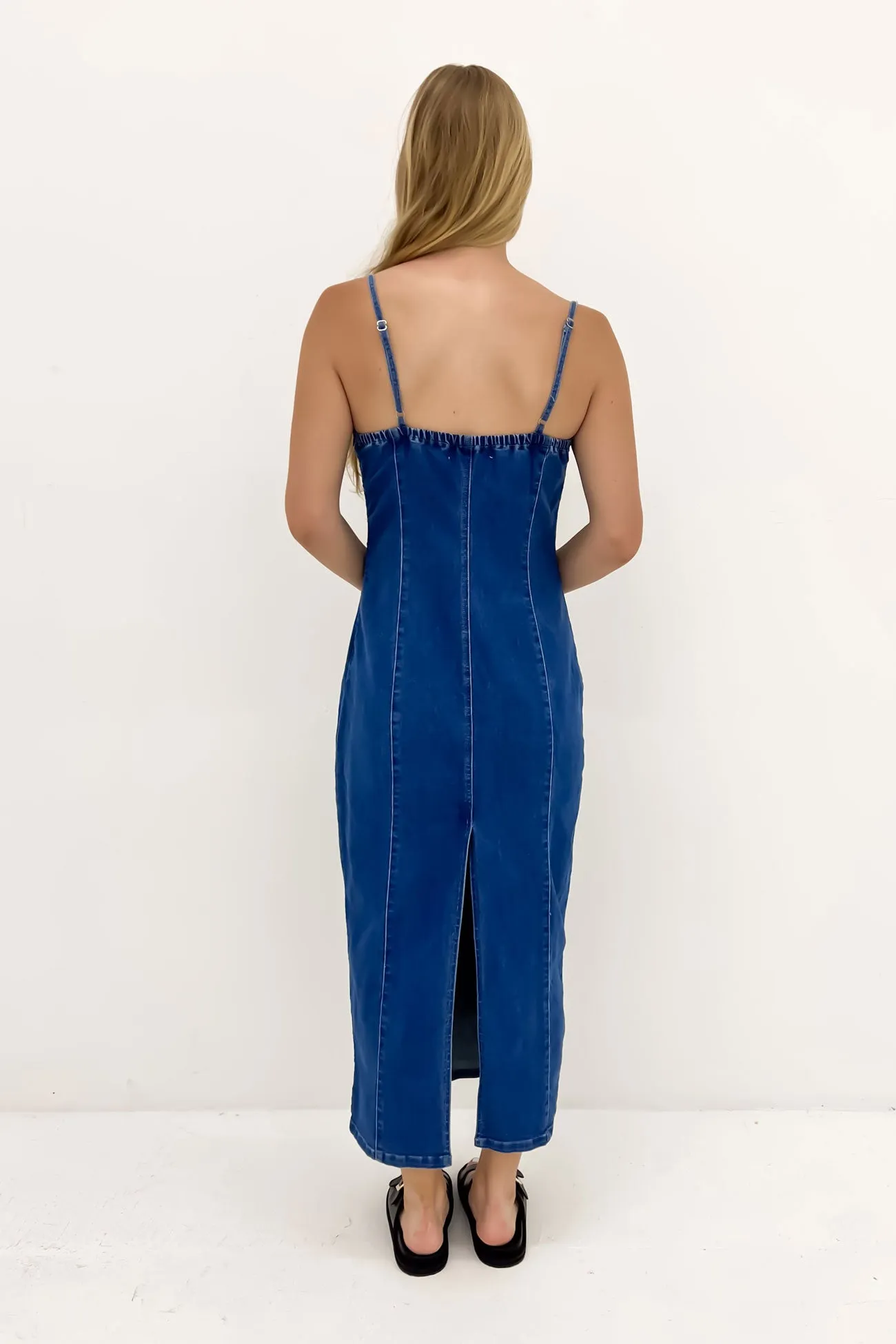 Textured Layers Linen Love Romy Denim Midi Dress Indigo