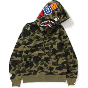 Bape 1St Camo Shark Full Zip Hoodie Green Weave