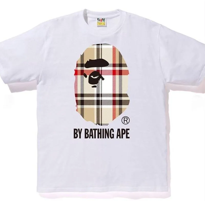 Bape A Bathing Ape Check By Bathing Tee White/Beige Leather