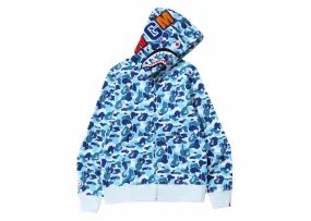 Beadwork Single-Layered Bape Abc Camo Shark Full Zip Hoodie Blue