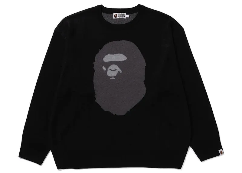 Bape Ape Head Jacquard Knit Sweater Black denim material Hidden pockets