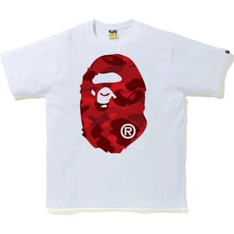 Customizable Skinny Fit Bape Color Camo Big Ape Head Tee White/Red