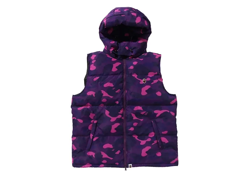 Bape Color Camo Down Vest Purple Seamed Anti-Fray