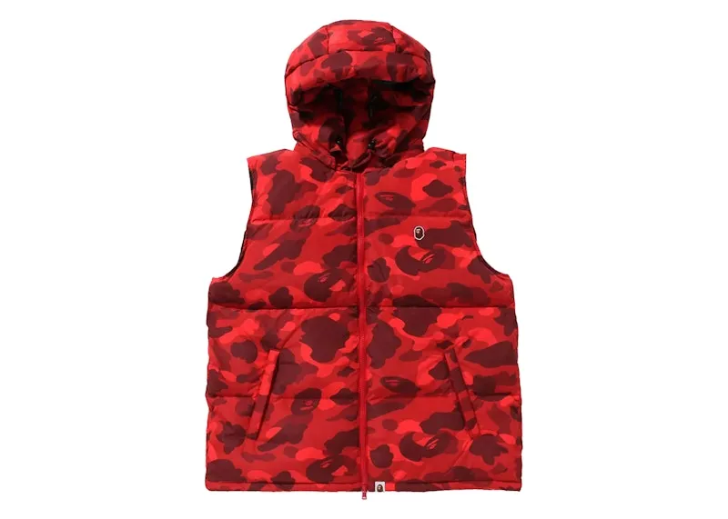 Double stitching Roll-Up Bape Color Camo Down Vest Red