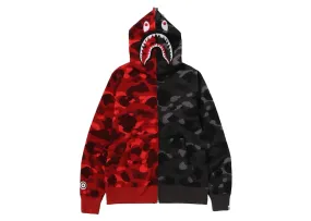 Bape Color Camo Separate Shark Fz Hoodie Red/Black Straight-leg