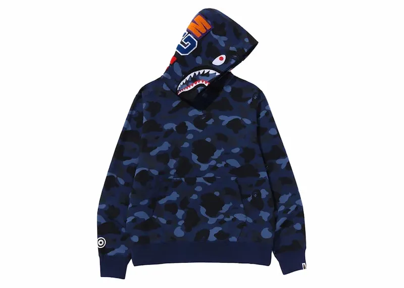 Bape Color Camo Shark Pullover Hoodie Navy Ruffled details