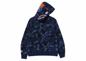 Silky Natural Material Bape Color Camo Shark Pullover Hoodie Navy