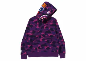 Elegant Lustrous Bape Color Camo Shark Pullover Hoodie Purple