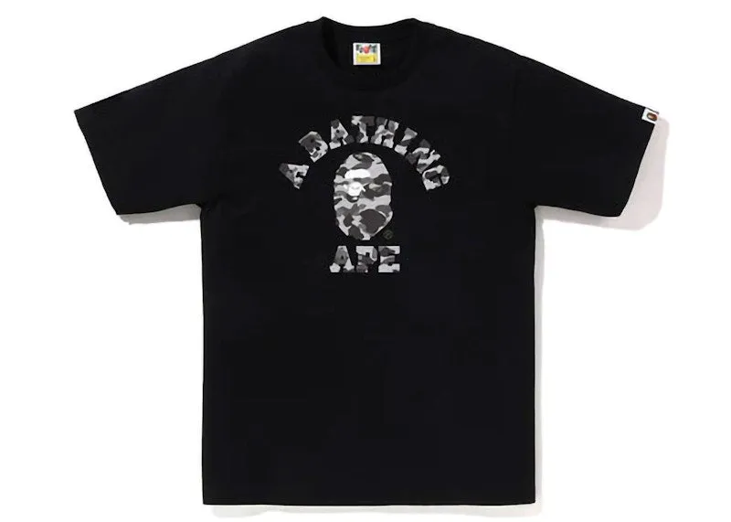 Comfortable to wear Bape Heather Gray Camo College Tee Black