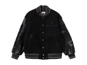 Soft Touch Affordable Bape Line Camo Multi Logo Wool Varsity Jacket Black