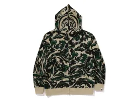 Long - sleeve Bape Marbling Camo Shark Relaxed Fit Full Zip Hoodie Green