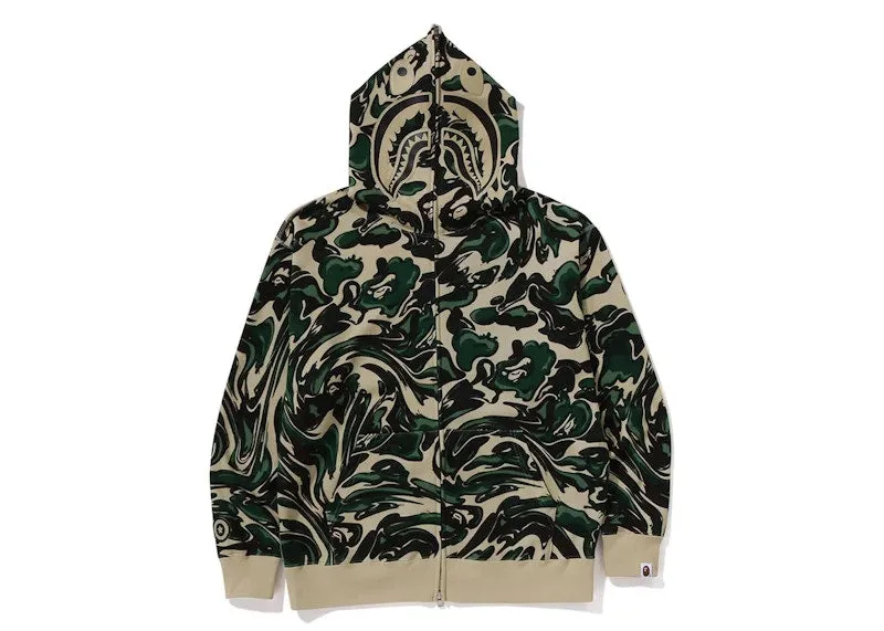 All Season Bape Marbling Camo Shark Relaxed Fit Full Zip Hoodie Green