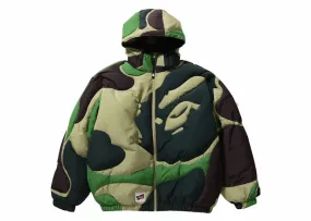 Bape Mega Abc Camo Detachable Hoodie Puffer Down Jacket Green silk material