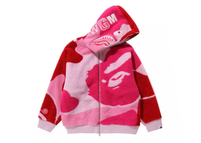 Lace Stain-Resistant Bape Mega Abc Camo Shark Boa Hoodie Jacket Pink