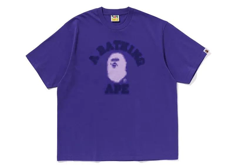 Collar Style Ribbed Cuffs Bape Pixal College Relaxed Fit Tee Purple