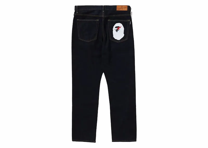 Shape - Retention thermal Bape Sta Ape Head Regular Fit Denim Pants Indigo