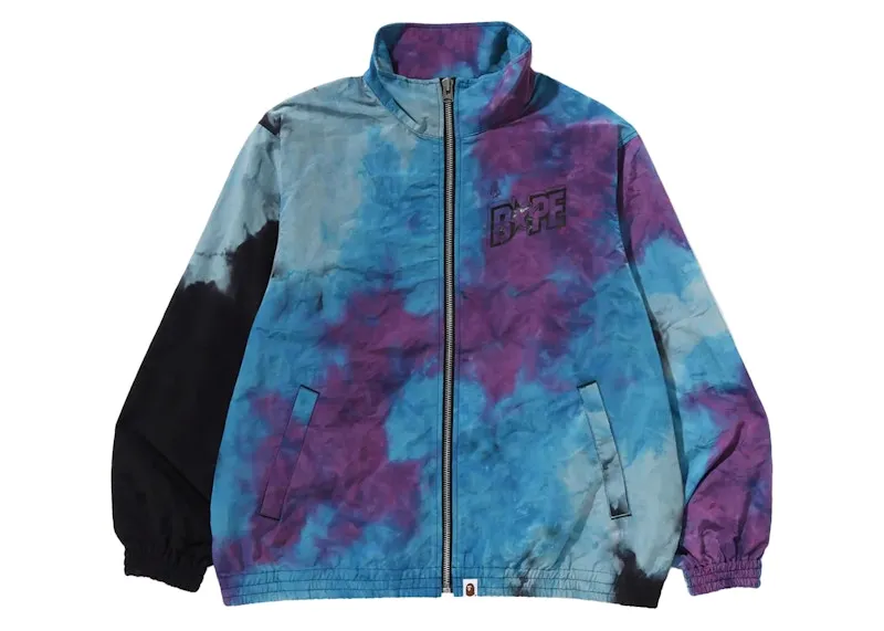 Bape Tie Dye Track Jacket Black Adjustable Hood Printed patterns