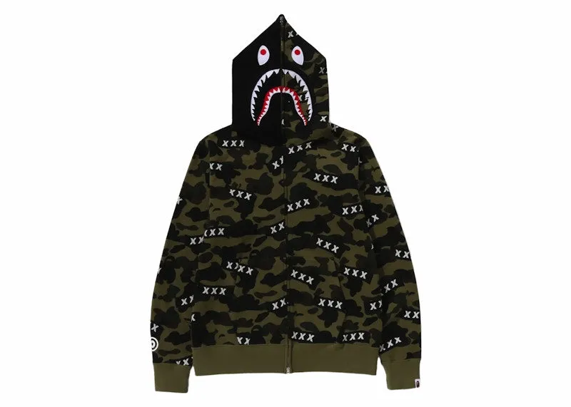 shrink-resistant Bape X God Selection Xxx Shark Full Zip Hoodie Green