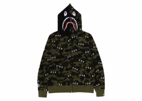 Non Stretchable Crocheted Bape X God Selection Xxx Shark Full Zip Hoodie Green