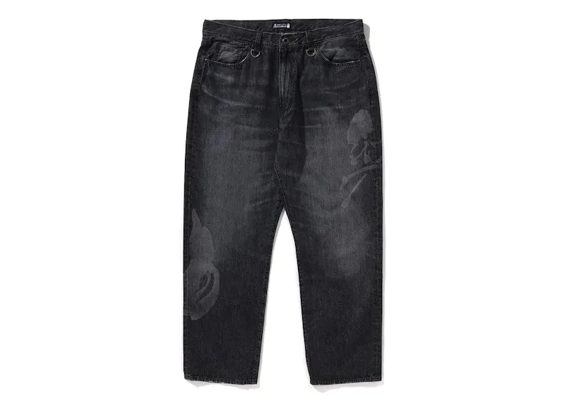 Shape Retention Bape X Mmj Washed Loose Fit 14Th Denim Pant Black
