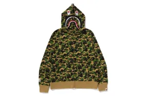 Bape Abc Camo Separate Shark Full Zip Hoodie Green Collared Fitted