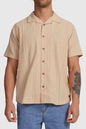 Stretch Fit Technology Beat Stripe Short Sleeve Shirt Tan