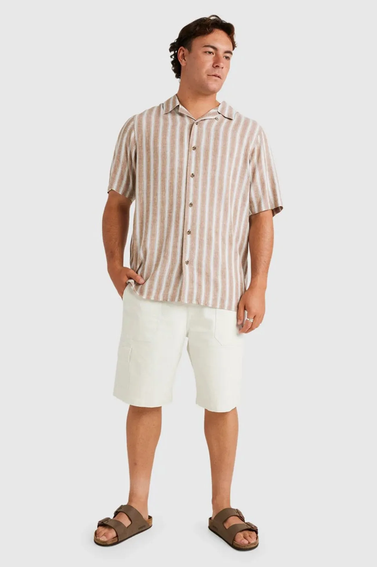Beat Stripe Vintage Short Sleeve Shirt Ermine V-Neck Vintage Style