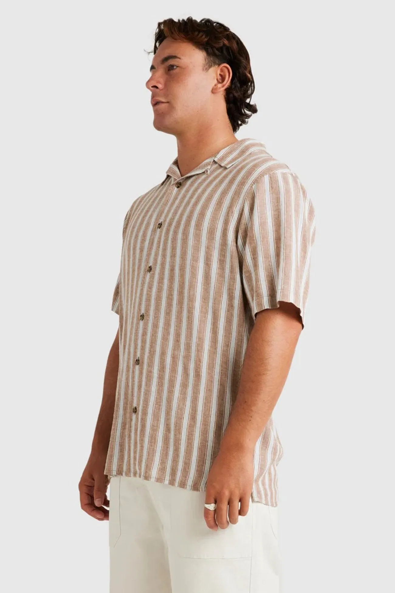 BBQ Party Beat Stripe Vintage Short Sleeve Shirt Ermine