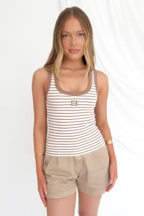 Beau Rib Tank Brown Stripe Efficiency - maximized Moisture Transport Fabric