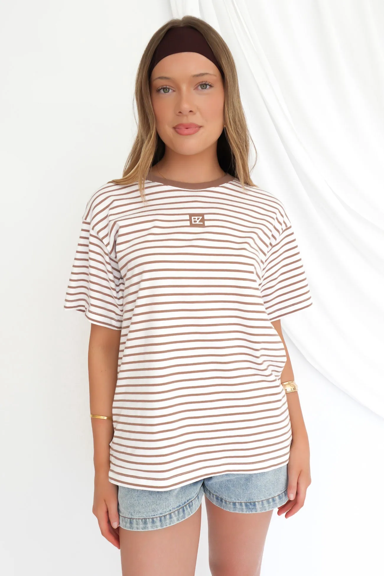 Chic Design MoistureWicking Technology Beau Stripe Tee Brown Stripe