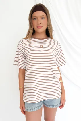 Chic Design MoistureWicking Technology Beau Stripe Tee Brown Stripe