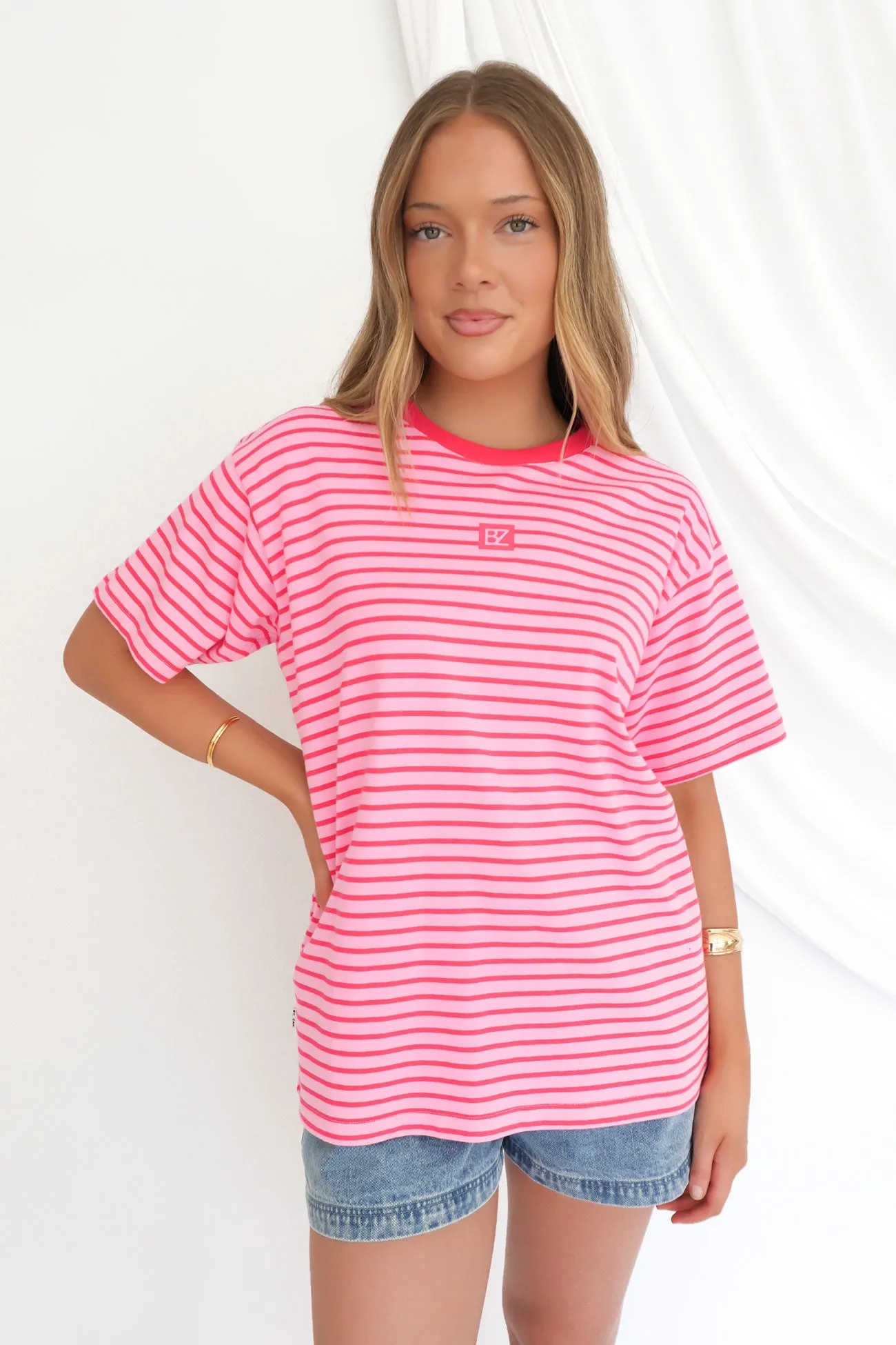 Travel Style Beau Stripe Tee Pink Stripe