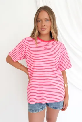 Travel Style Beau Stripe Tee Pink Stripe
