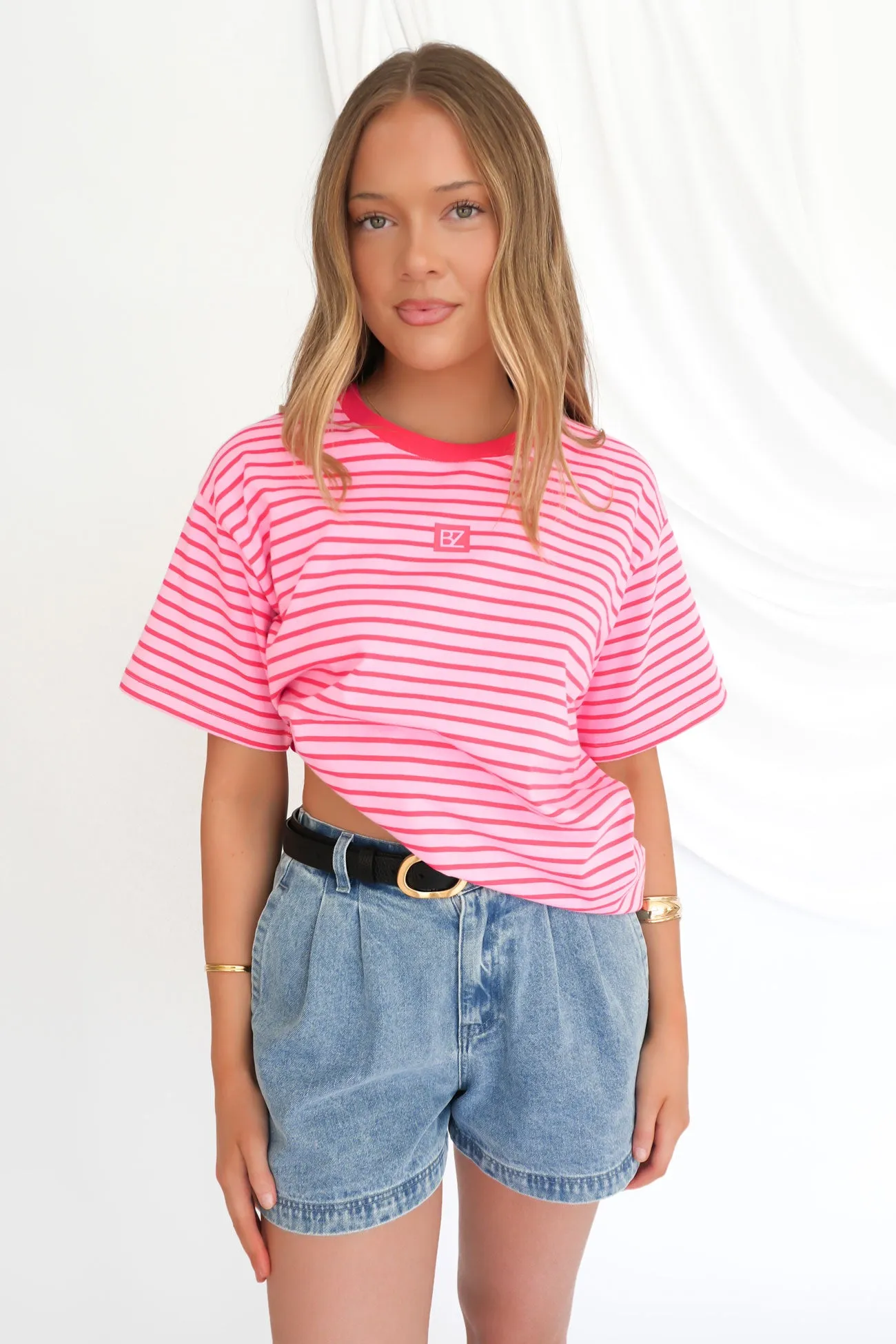 City Outfit Beau Stripe Tee Pink Stripe