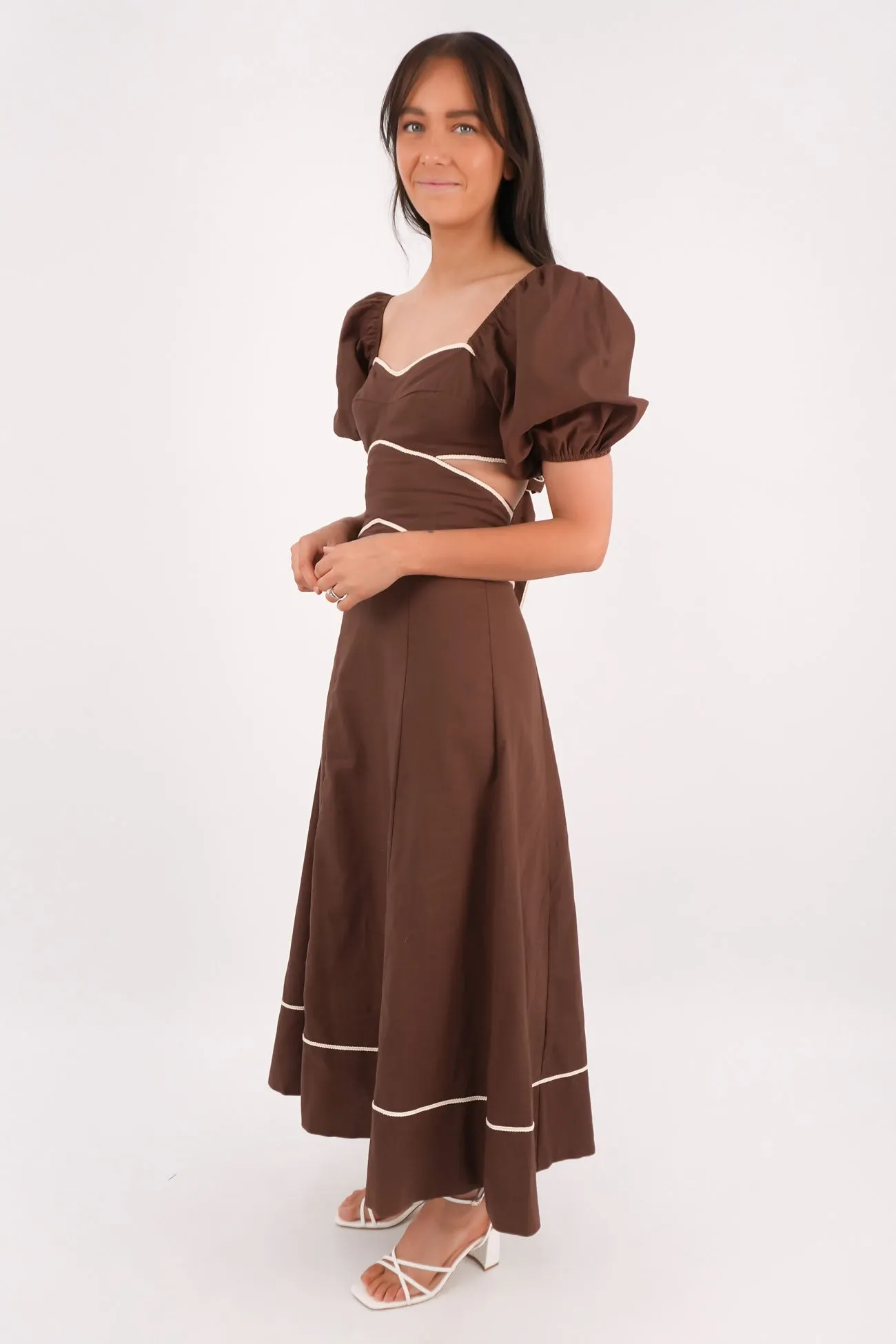 Becker Maxi Dress Chocolate Bishop-Sleeve Radiant Mood