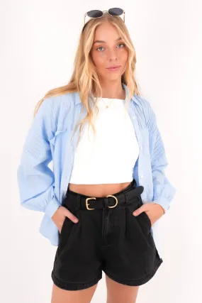 Belle Shirt Blue Neutral Toned Stitching